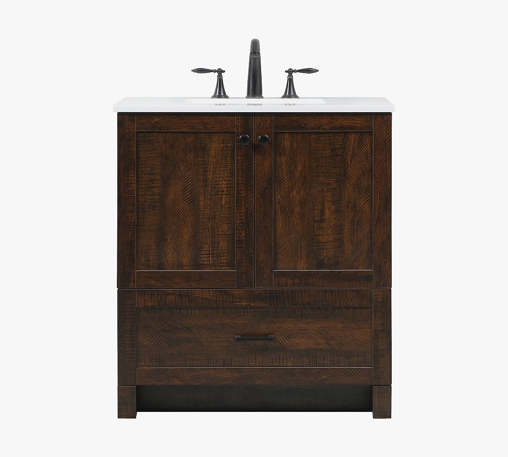 Natural Oak Single Sink Vanity with Porcelain Sink