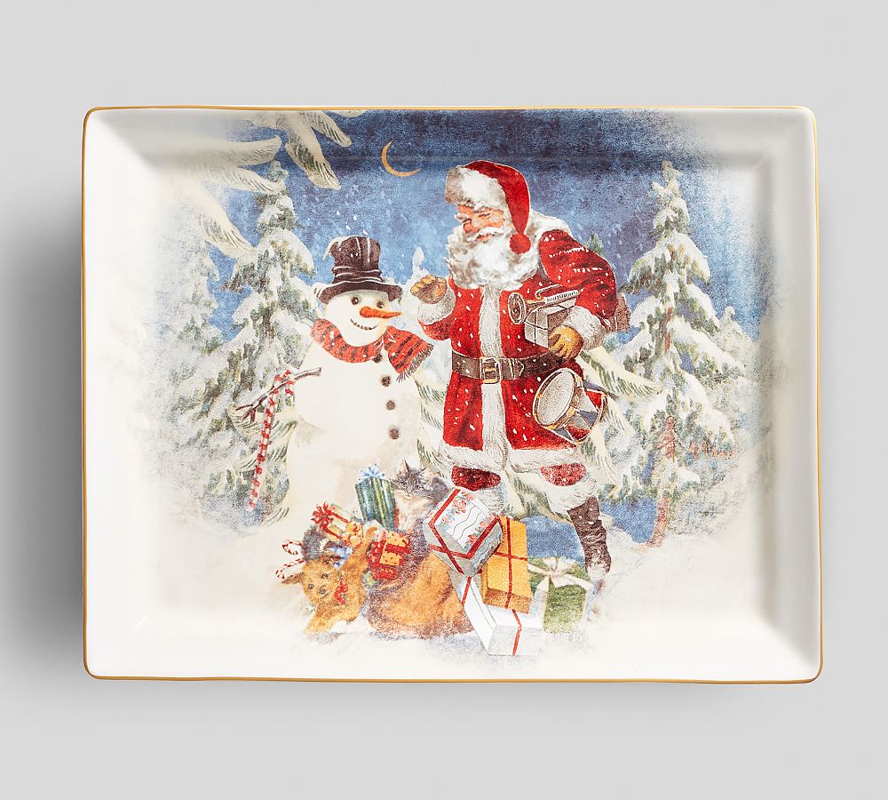 Nostalgic Santa Stoneware Rectangular Serving Platter