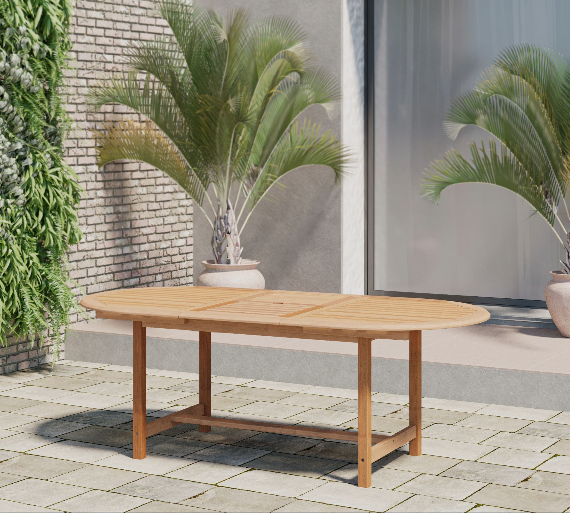 Nassau Extending Teak Oval Outdoor Dining Table