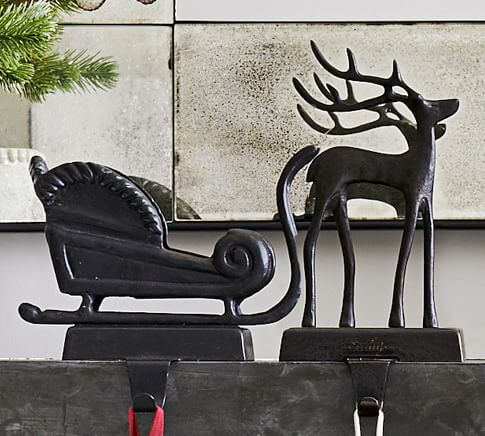 Pottery barn pressed metal outlet reindeer stocking holders