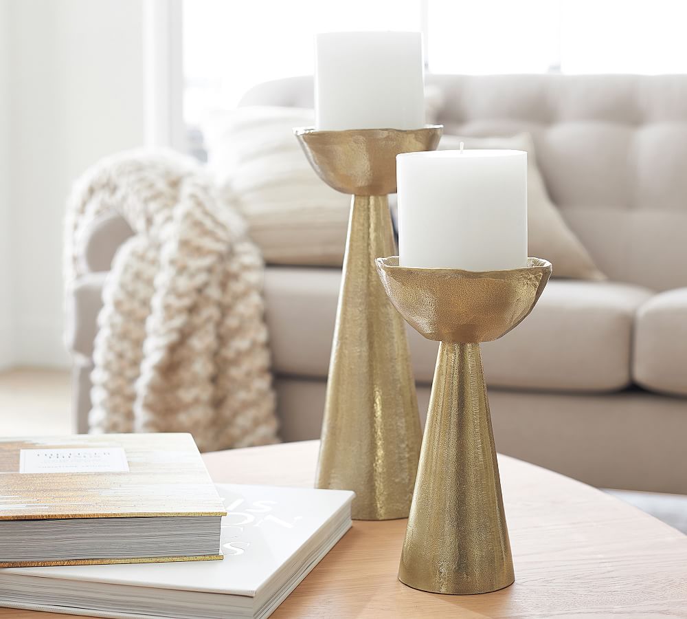 Rough Cast Brass Pillar Candleholder