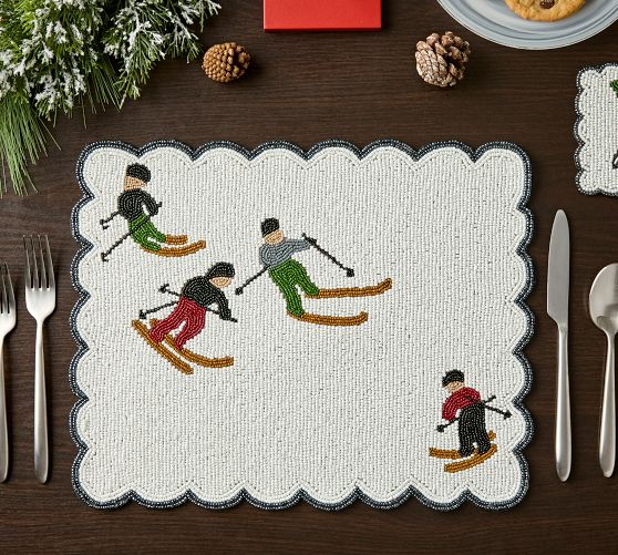 Handcrafted Holiday Skier Beaded Placemats, Set of 4 Pottery Barn