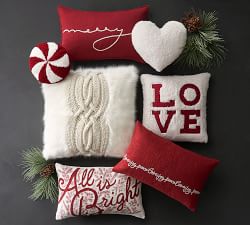 Love Joy Peace Embroidered Lumbar Pillow Cover