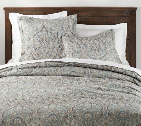 Mackenna Paisley Organic Percale Duvet Cover Full Queen Blue Pottery Barn