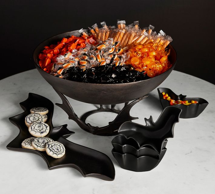 On sale Pottery Barn Dupe Large Bronze Trick Or Treat Metal Bat Candy Bowl