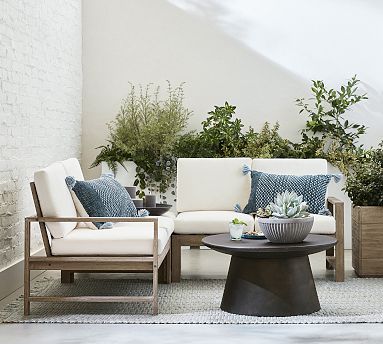 Outdoor Indio 3 Piece L Shaped Sectional Frame 1 La Loveseat 1 RA Loveseat 1 Sectional Depth Ottoman Weathered Gray Pottery Barn