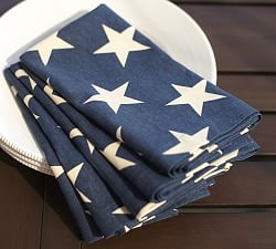 American Flag Stars Linen/Cotton Napkins - Set of 4