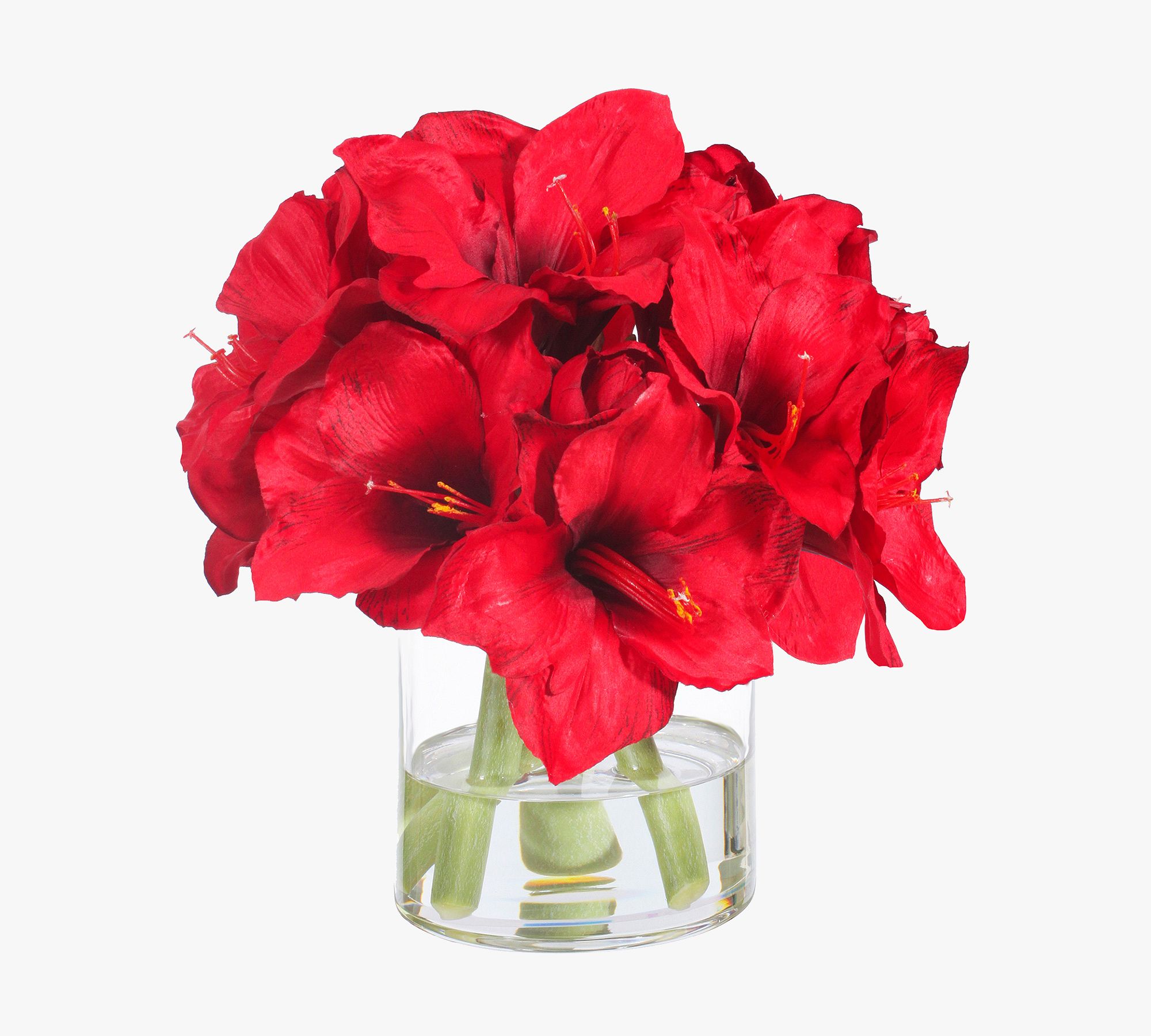 Faux Garden Amaryllis Arrangement in Glass Vase