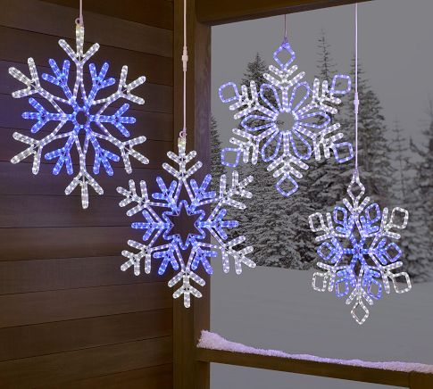 LED Lit Blue White Snowflake Pottery Barn