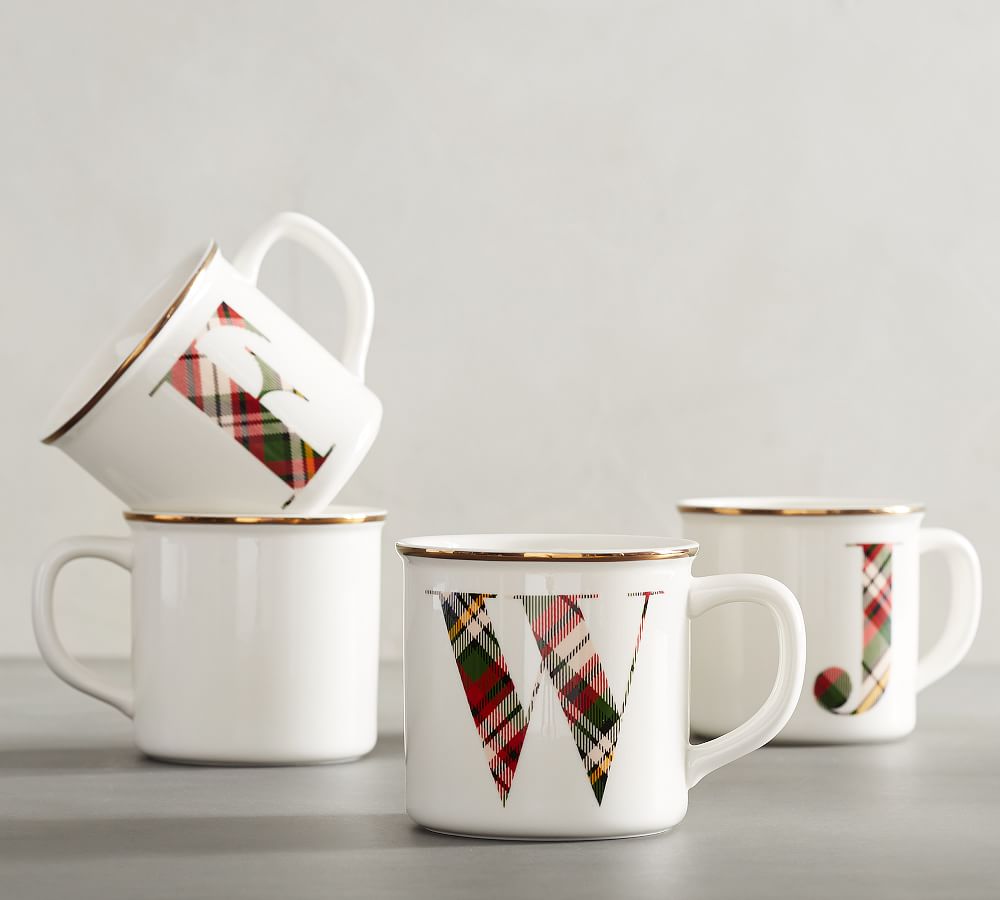 Plaid Alphabet Stoneware Mug