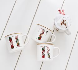 Plaid Alphabet Stoneware Mug