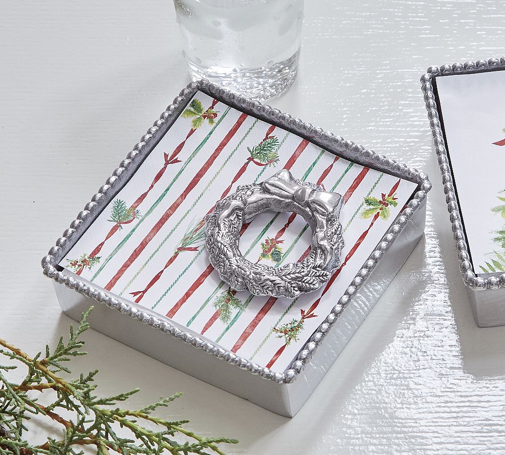 Silver Wreath Recycled Sandcast Aluminum Napkin Holder Set