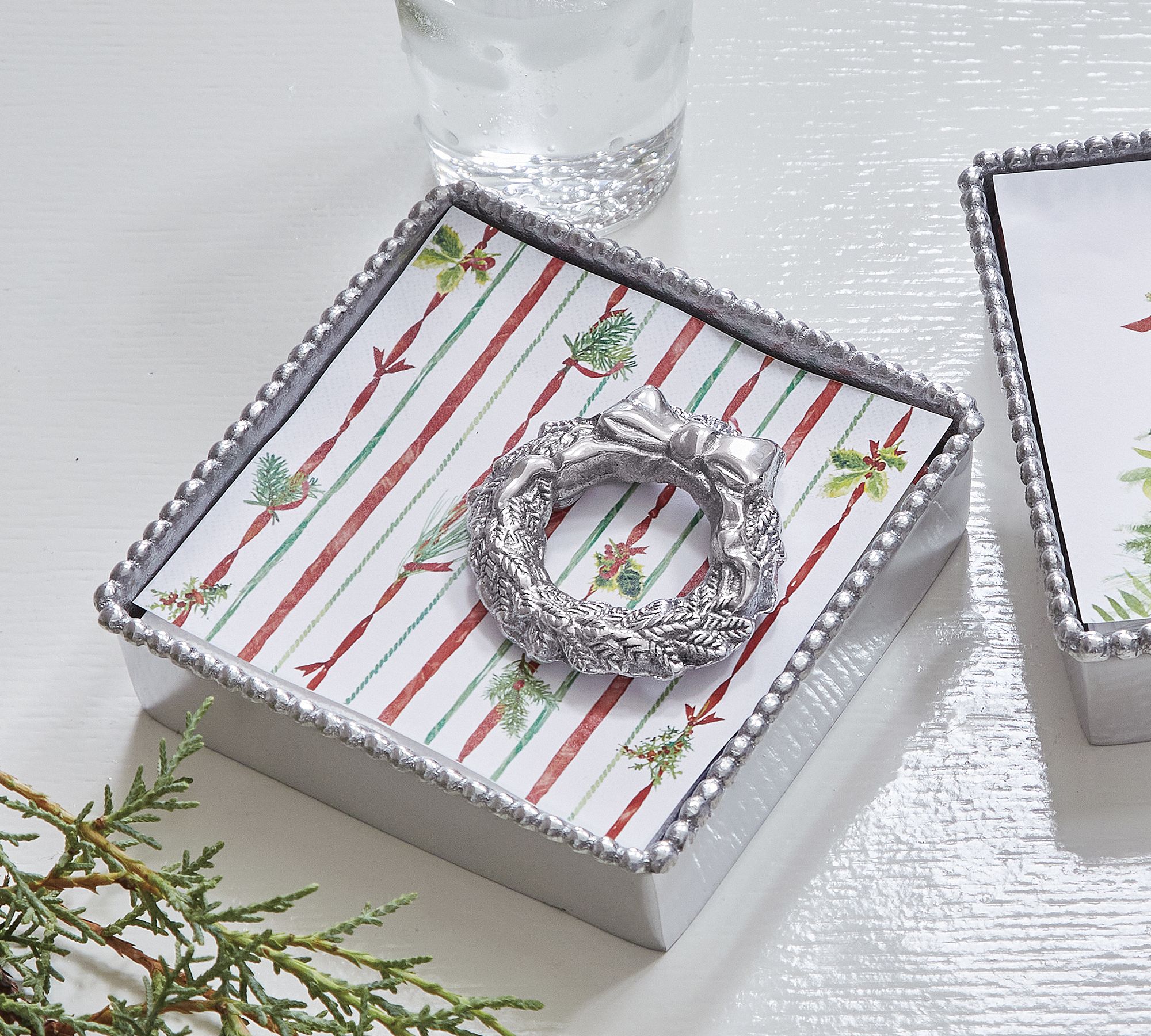 Silver Wreath Recycled Sandcast Aluminum Napkin Holder Set