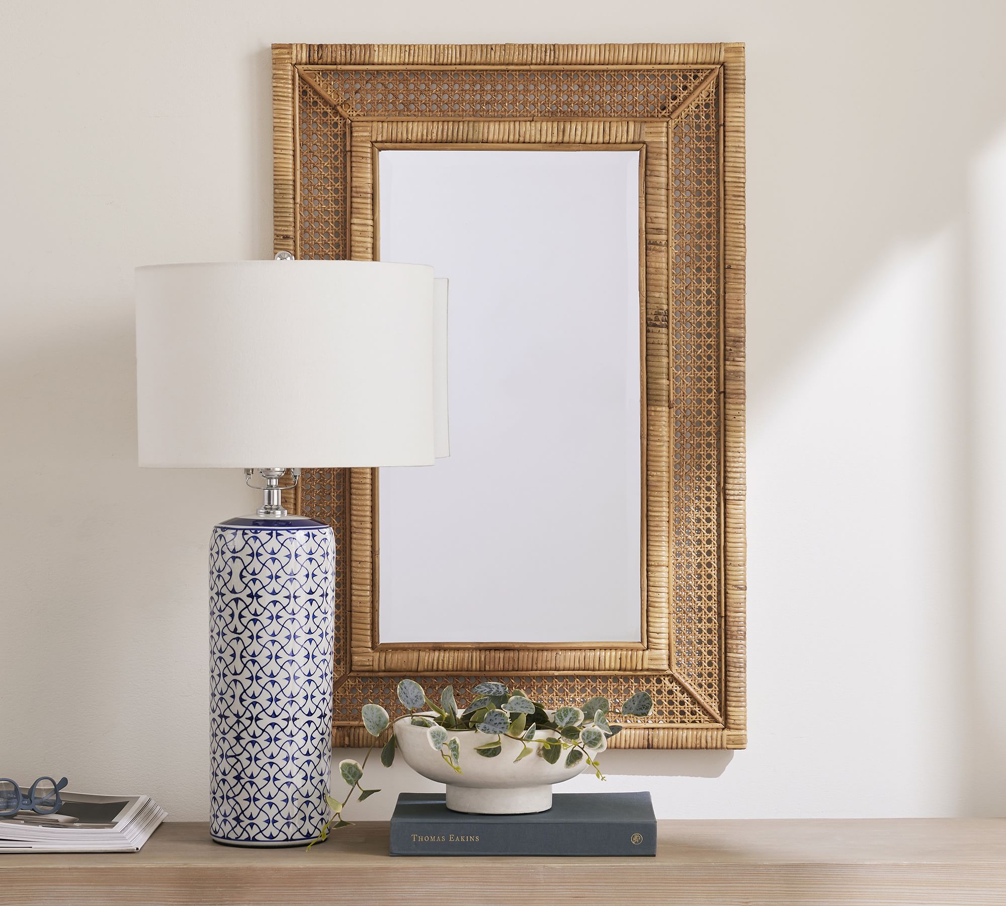 Ash Rattan Wall Mirror, 24" X 36"