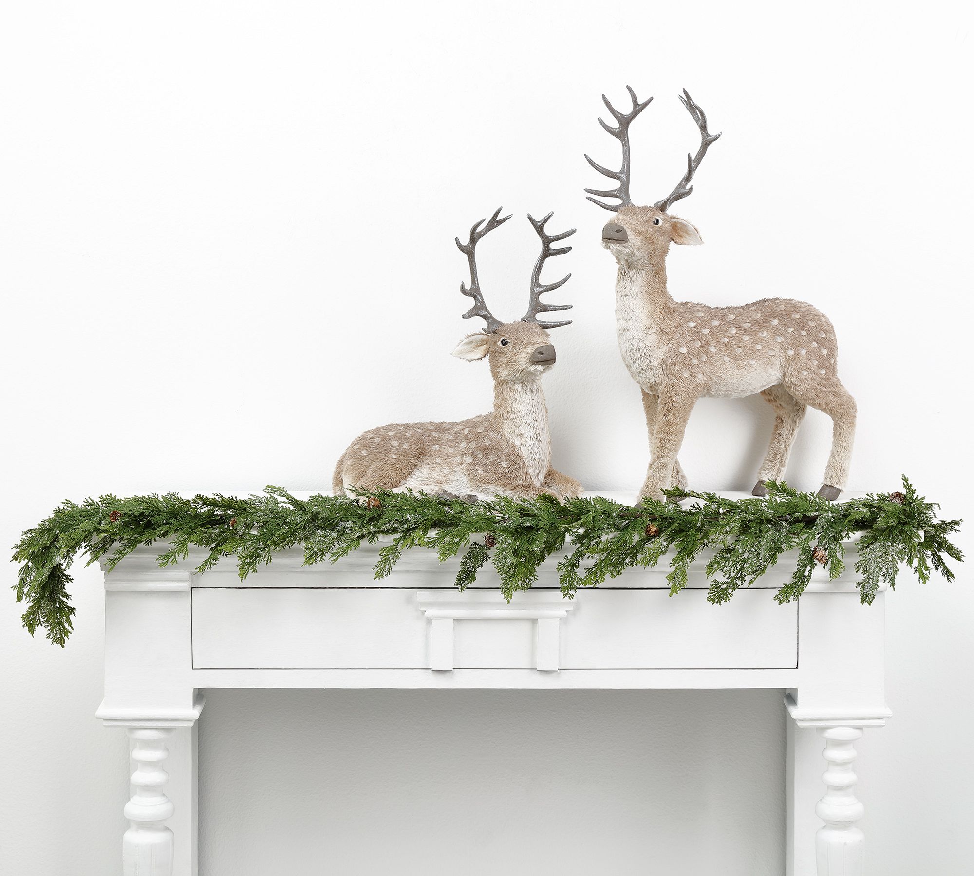 Faux Iced Cedar Garland with Pinecones - Set of 2