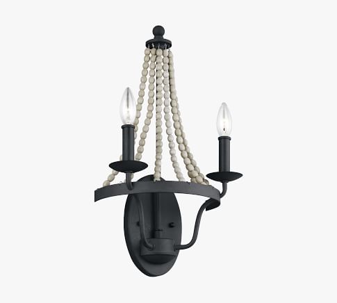 Wood bead wall sconce sales