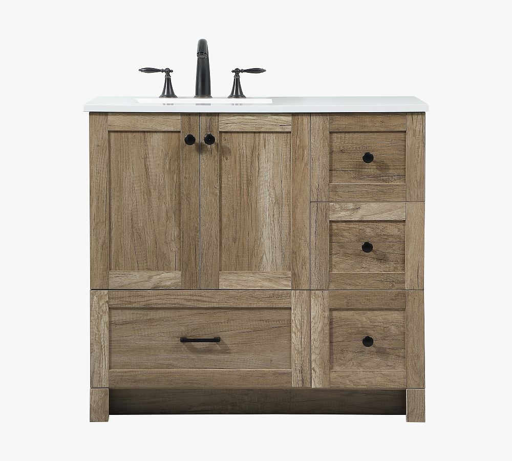 Natural Oak 36" Single Sink Vanity with Black Hardware