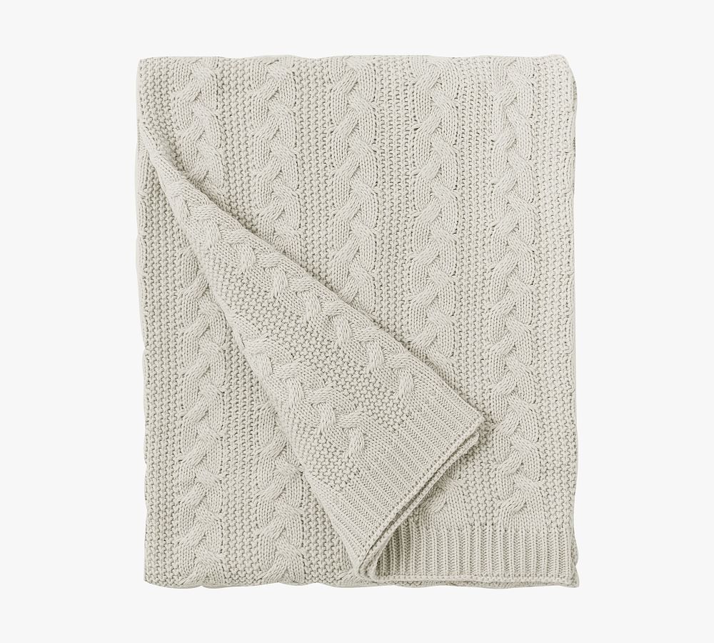 Ivory Cable Knit Acrylic Throw Blanket, 50 x 60"
