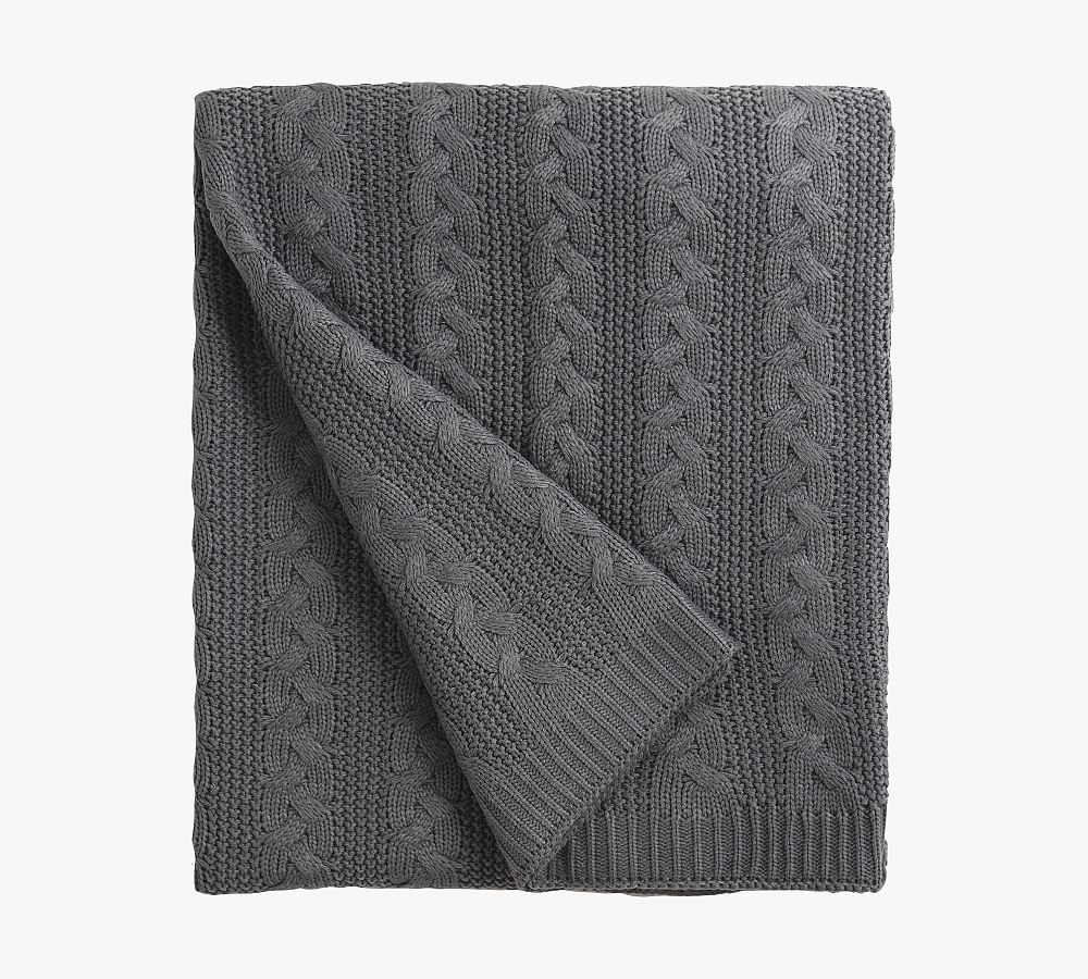Gray Cable Knit Acrylic Throw Blanket, 50 x 60"