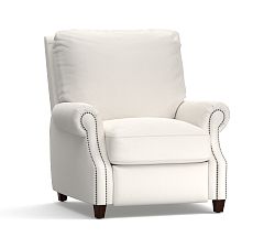 James Roll Arm Upholstered Recliner, Down Blend Wrapped Cushions, Performance Everydaylinen&#8482; Ivory