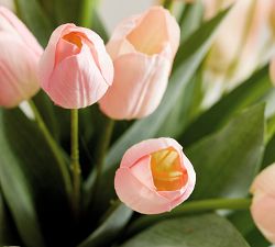 Faux Composed Tulip Arrangement in Glass Vase