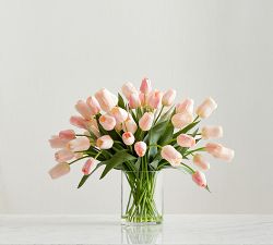 Faux Composed Tulip Arrangement in Glass Vase