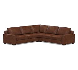 Big Sur Square Arm Leather 3-Piece L-Shaped Corner Sectional, Down Blend Wrapped Cushions, Statesville Molasses