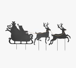 Metal Santa Reindeer Sleigh Outdoor Yard Stakes Set