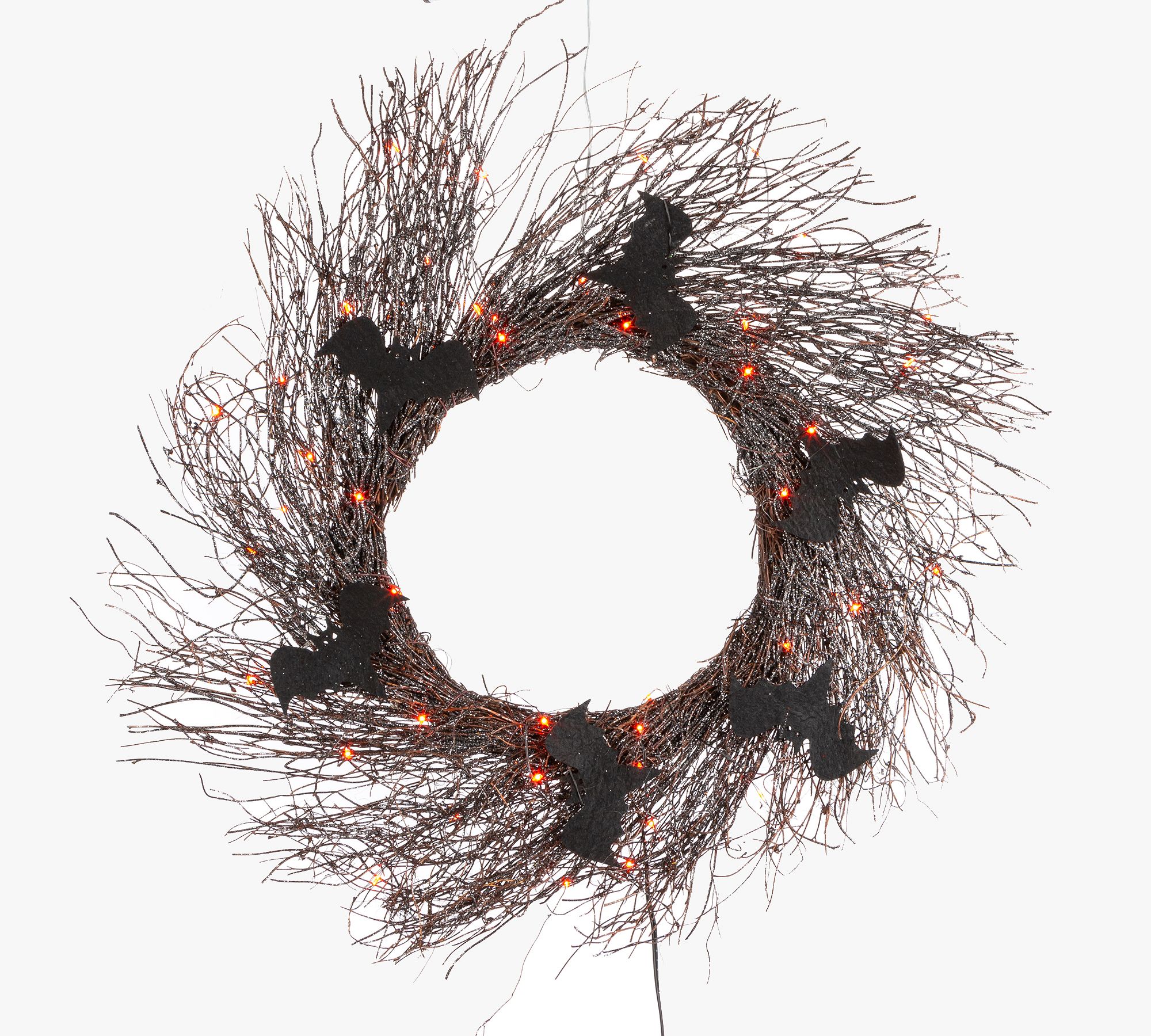 Faux Lit Black Twig Wreath