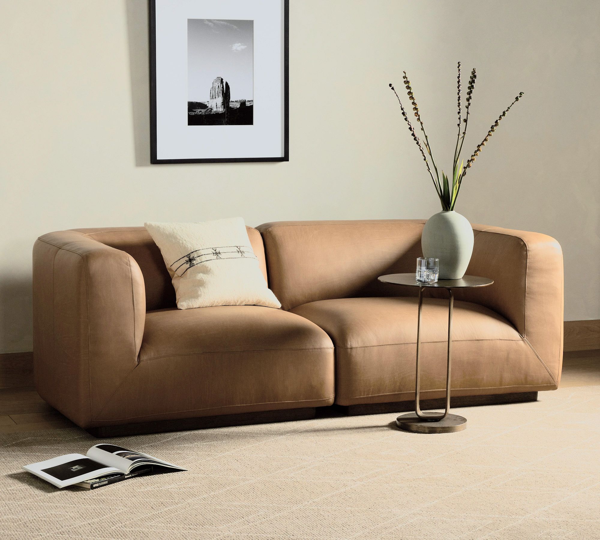 Mila Leather Square Arm Modular Sofa