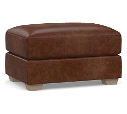 Canyon Leather Ottoman, Polyester Wrapped Cushions, Statesville Molasses