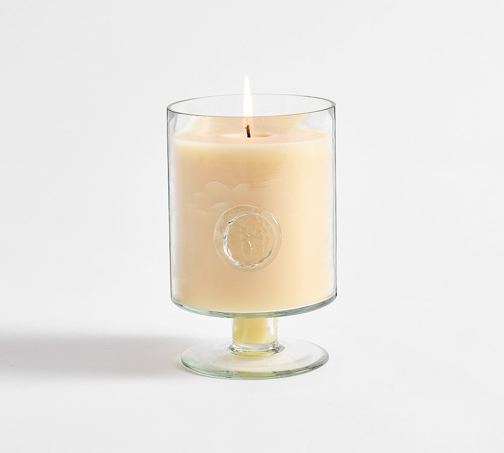 Stamped Glass Pedestal Candle - Mediterranean Citrus