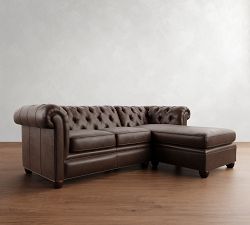 Chesterfield Roll Arm Leather Chaise Sectional (90&quot;)