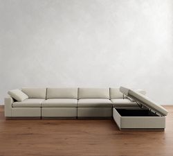 Dream Wide Arm Wood Base Modular Chaise Sectional - Storage Available (129&quot;&ndash;172&quot;)