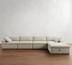 Dream Wide Arm Wood Base Modular Chaise Sectional - Storage Available (129&quot;&ndash;172&quot;)