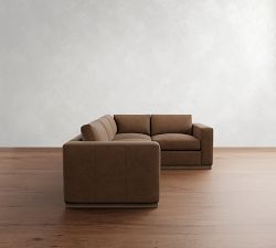 Carmel Wide Arm Leather Wood Base 3-Piece Sectional (113&quot;)