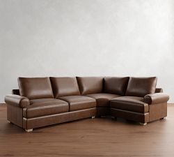 Canyon Roll Arm Leather 3-Piece Wedge Sectional (130&quot;)