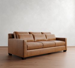 York Square Arm Deep Seat Leather Sofa (60&quot;&ndash;95&quot;)