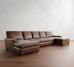 Turner Square Arm Leather Double Chaise Sectional (136&quot;&ndash;169&quot;)