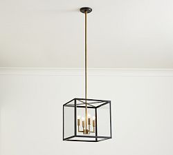 Manor Outdoor Glass &amp; Iron Square Pendant (14&quot;-20&quot;)