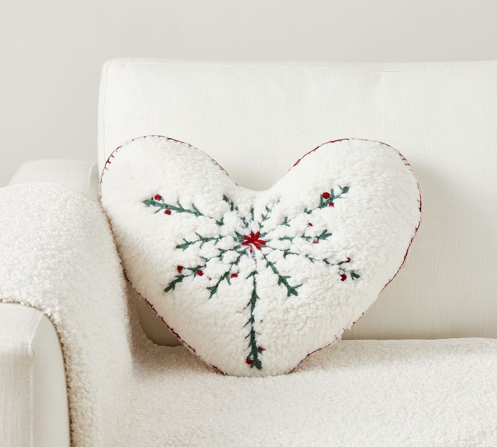 Sherpa Embroidered Heart Shaped Pillow