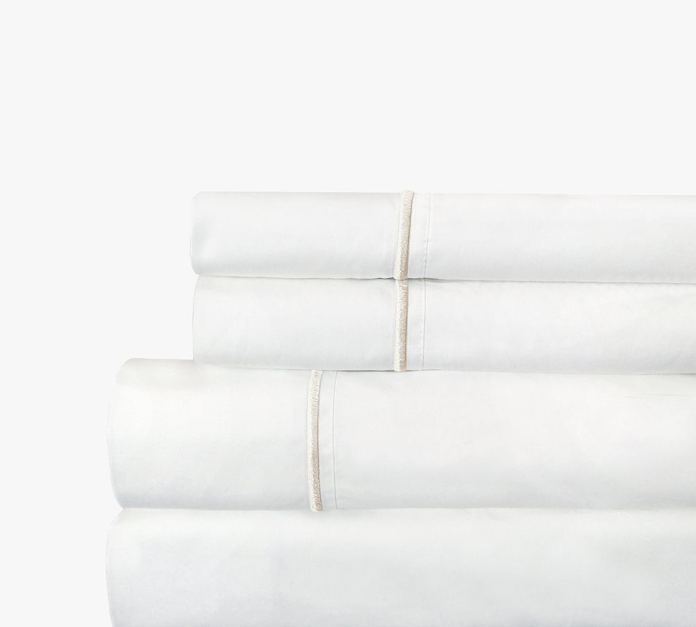 Lena Percale Embroidered Single Stripe Sheet Set