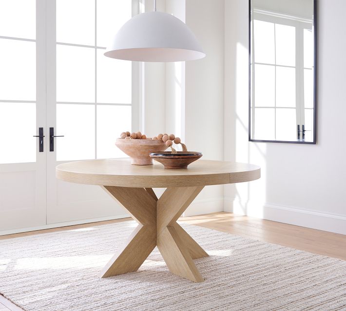 Farmhouse round extendable dining table discount
