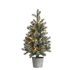 Lit Potted Faux Blue Spruce Trees