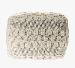 Checkered Wool Square Pouf