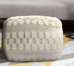 Checkered Wool Square Pouf