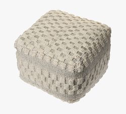 Checkered Wool Square Pouf