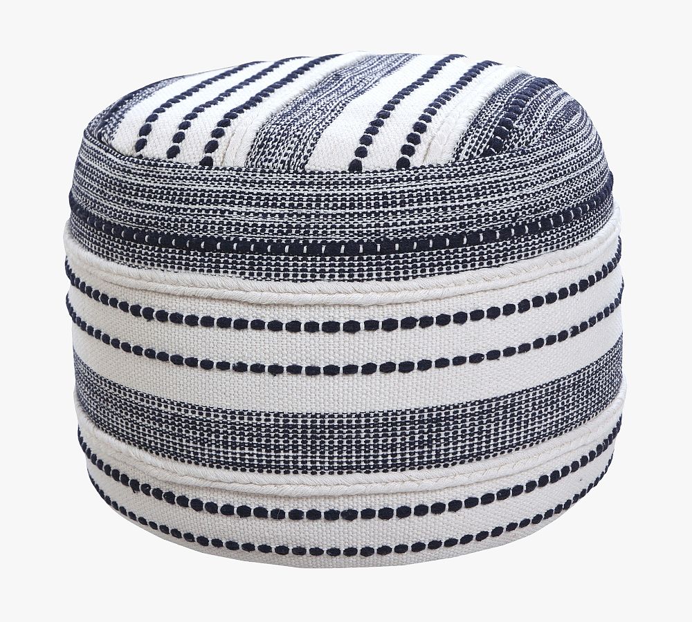 Coastal Striped Cotton Round Pouf