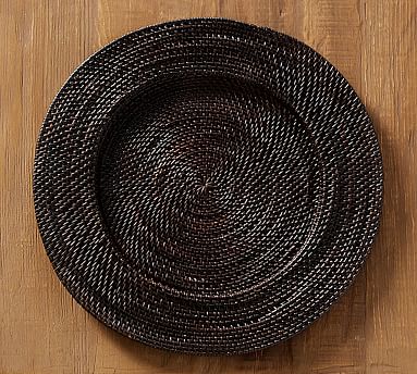 6 Pottery Barn 14” Handwoven Heavy Black Twig Wicker Plate on sale Chargers - NEW