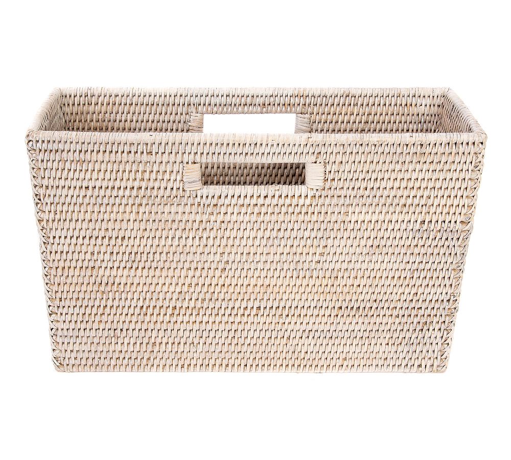 White Wash Handwoven Rattan Rectangular Magazine Holder